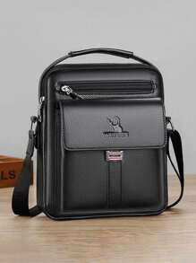 Túi đeo vai nam thời trang mới dung tích lớn phong cách cổ điển Túi đeo vai công sở bằng da PU Túi đeo chéo có khóa kéo - màu đen - Xem 1