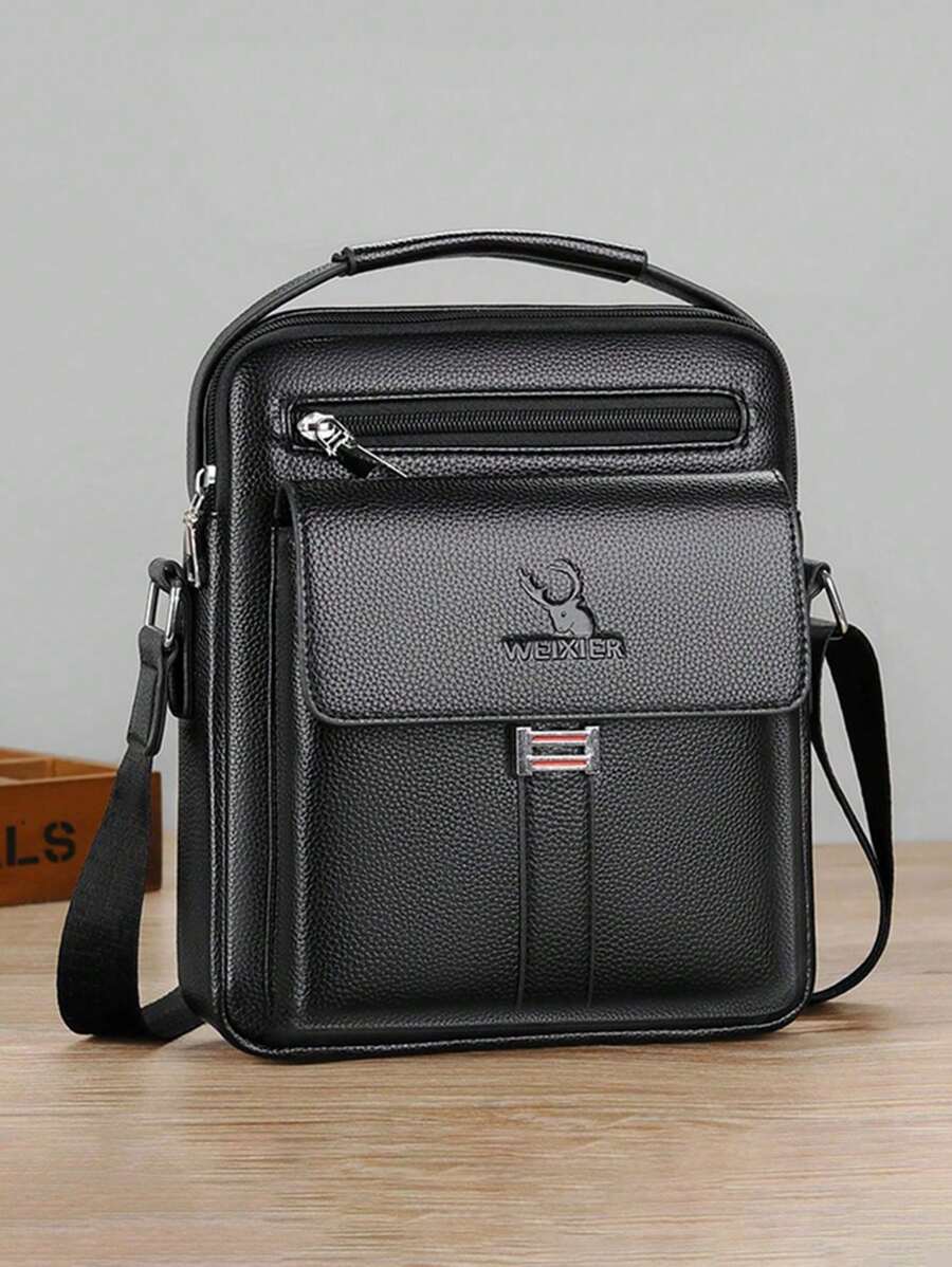 Túi đeo vai nam thời trang mới dung tích lớn phong cách cổ điển Túi đeo vai công sở bằng da PU Túi đeo chéo có khóa kéo - màu đen - Xem 1