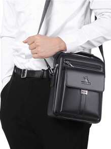 Túi đeo vai nam thời trang mới dung tích lớn phong cách cổ điển Túi đeo vai công sở bằng da PU Túi đeo chéo có khóa kéo - màu đen - Xem 3