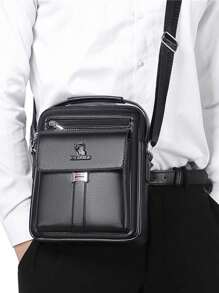 Túi đeo vai nam thời trang mới dung tích lớn phong cách cổ điển Túi đeo vai công sở bằng da PU Túi đeo chéo có khóa kéo - màu đen - Xem 5