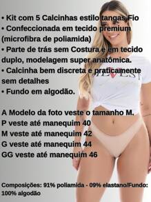Kit com 5 tangas fio dental premium fio duplo conforto - Multicolorido - Visão 3