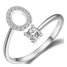 1件925銀可調節開口戒指,配有閃亮人造鑽石和26個字母a-z設計,適合女性日常穿著 - A - 查看 10