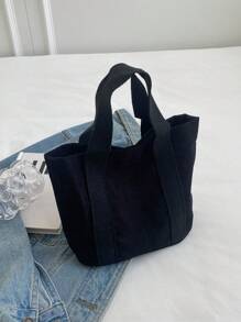天鵝絨女性時尚手提包,可容納10.5吋物品 - 黑色 - 查看 3