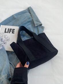 天鵝絨女性時尚手提包,可容納10.5吋物品 - 黑色 - 查看 6