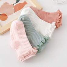 4 Paia Di Calzini Antiscivolo Per Bambini Primaverili E Autunnali, Calzini Antiscivolo Per Neonati E Bambini Piccoli In Pizzo Tinta Unita - Multicolore - Visualizzare 5