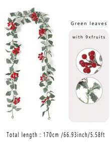 1pc Artificial Plant Vine With Red Berries And Wreath For Thanksgiving Christmas Decoration, Suitable For Indoor/Outdoor Fireplace, Winter Holiday Thanksgiving Christmas Home Decor - Grey - View 3