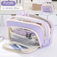 1pc Large Capacity Pencil Case With Handle, Cute And Colorful Stationery Pouch For Primary School Girls, 2025 New Arrival Back To School, Back To School, School Supplies, Pencil Pouch, School Bag - Purple - View 5
