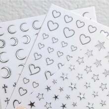 6入組金屬銀色指甲貼紙 Y2K 3D星形指彩貼紙，金屬自粘指甲藝術貼紙，金屬鏈扣心形鎖頸鏈天使翅膀指甲貼紙自粘指甲貼紙DIY - 銀色 - 查看 7