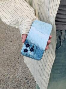 Watercolor Effect Full Cover Phone Case Compatible With IPhone With Precised Holes - Dusty Blue - View 4