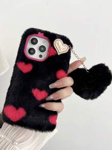 Black & Red Heart Shaped Phone Case With Black Heart Pendant - black red - View 3