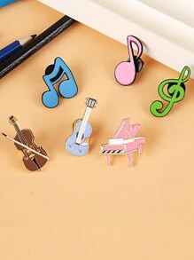 6pcs Musical Instrument Brooch Set, Cartoon Cute Piano Notation Guitar Lapel Pin Decorations For Sweaters, Jackets, School Uniforms, Creative Student Accessories