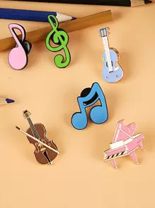 6pcs Musical Instrument Brooch Set, Cartoon Cute Piano Notation Guitar Lapel Pin Decorations For Sweaters, Jackets, School Uniforms, Creative Student Accessories