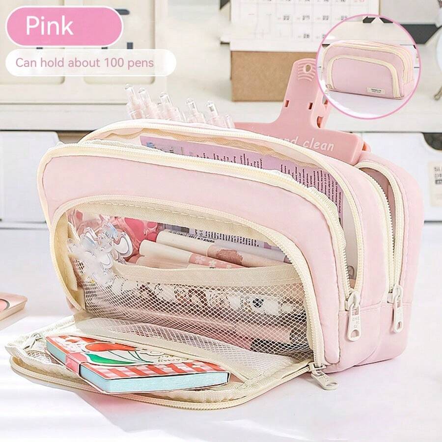 1 个铅笔盒，大容量且美观，适合 6-12 岁女孩的手持笔盒，新品，返校，学校用品，铅笔袋，书包