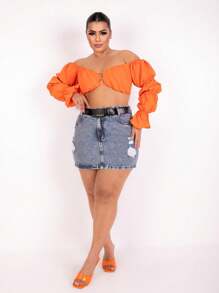 Plus Size Denim Skirts - Rửa trung bình - Xem 2