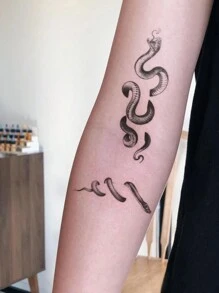 2pcs Black Snake Pattern Temporary Tattoo Stickers For Collarbone, Chest, Abdomen And Back - Black - View 4