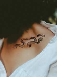 2pcs Black Snake Pattern Temporary Tattoo Stickers For Collarbone, Chest, Abdomen And Back - Black - View 3