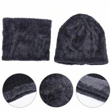 2pcs Blue Knitted Hat & Scarf Set, Polyester Fabric, Winter Warmth Embellished With Thermal Lined Thickened, Men's Knit Cap And Neck Wrap - Blue - View 4