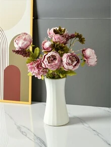 1pc Shatterproof Plastic Flower Vase, Faux Ceramic Vase For Home Decor Floral Arrangement - White - View 4