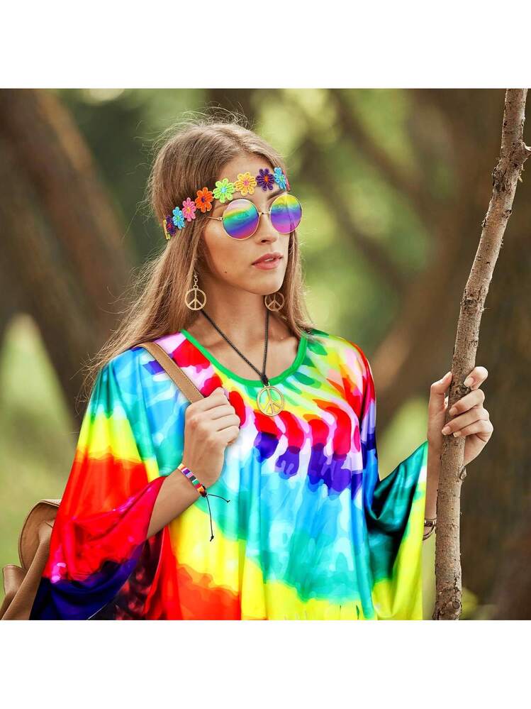 7 Pcs Women Hippie Costume Accessories, 60s 70s Costume Outfit Kit