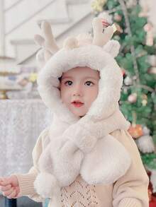 米色卡通毛絨帽圍巾一體帽子毛絨帽兒童尺寸