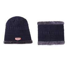 2pcs Blue Knitted Hat & Scarf Set, Polyester Fabric, Winter Warmth Embellished With Thermal Lined Thickened, Men's Knit Cap And Neck Wrap - Blue - View 5