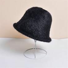 1入組韓國風男女通用保暖漁夫帽，柔軟款式，配有毛邊裝飾，適用於秋冬季 - 灰色 - 查看 4