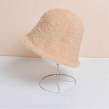 1入組韓國風男女通用保暖漁夫帽，柔軟款式，配有毛邊裝飾，適用於秋冬季 - 灰色 - 查看 6