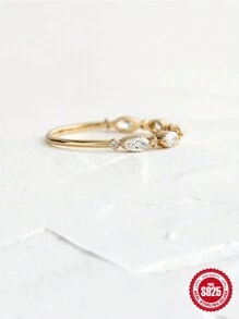1 Pieza Anillo S925 De Plata De Ley Para Mujer, Joyería De Boda, Anillos Finos - Oro Talla 8 - Ver 4