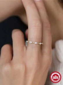 1 Pieza Anillo S925 De Plata De Ley Para Mujer, Joyería De Boda, Anillos Finos - Oro Talla 8 - Ver 2