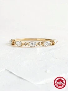 1 Pieza Anillo S925 De Plata De Ley Para Mujer, Joyería De Boda, Anillos Finos - Oro Talla 8 - Ver 3