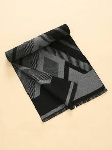 1pc Casual Geometric Pattern Jacquard Men's Scarf, Winter Outdoor Windproof Neck Warmer - Black - View 2