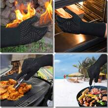 1入組防熱手套，適用於燒烤、微波爐和烤箱，阻燃且不變黃，可承受500-800度的熱量，廚房和露營必備用品 - 黑色 - 查看 4