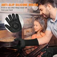 1入組防熱手套，適用於燒烤、微波爐和烤箱，阻燃且不變黃，可承受500-800度的熱量，廚房和露營必備用品 - 黑色 - 查看 8
