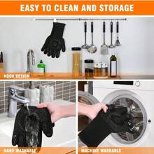 1入組防熱手套，適用於燒烤、微波爐和烤箱，阻燃且不變黃，可承受500-800度的熱量，廚房和露營必備用品 - 黑色 - 查看 9