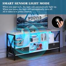 HNEBC LED TV Stand with USB/Wireless Charging Station, TV Console Table with Cloth Drawer, Television Stand with Adjustable Induction LED Lights for 65+ inch TV for Living Room - trắng - Xem 5