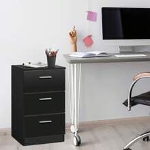 Mesita de noche, mesita de noche de madera, mesita de noche con cajones, consola de noche, mesa auxiliar, mesa de almacenamiento, mesa de teléfono para dormitorio, sala de estar - Negro - Ver 3