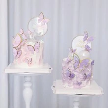 10 Piezas Mariposas Moradas Con Borde Dorado - Morado - Ver 1