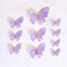 10 Piezas Mariposas Moradas Con Borde Dorado - Morado - Ver 3