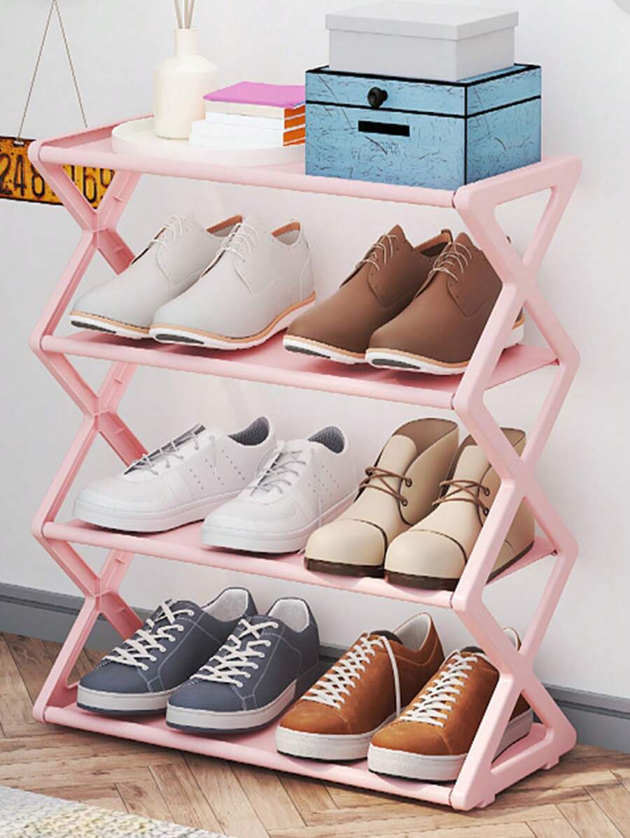 Conjunto De Estantes De Almacenamiento De Zapatos Para El Hogar, Estante Plegable Para Zapatos De Múltiples Capas Y Económico - Rosa - Ver 1