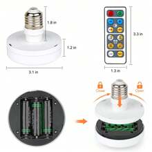 2 LED color bulbs Battery powered, AAA battery powered bulb with remote control, wireless dimming timer LED bulb with E26 screw No hard wired lamps no electricity (without battery) - White - View 2