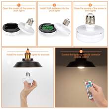 2 Packs Battery Operated LED Light Bulbs, AAA Battery Powered Light Bulb With Remote Control, Wireless Dimmable Timer Puck Light With E26 Screw For No Hardwired Light Fixture No Electricity - White - View 4