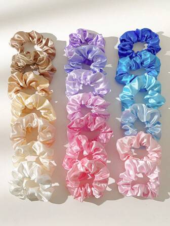 20pcs Women's Fashionable Solid Color Hair Scrunchies Set For Casual And Commute