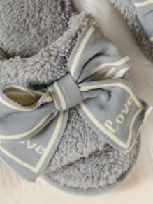 Women's Plush Home Slippers, Silent Sole, Bow Knot Decor Anti-slip Indoor Slippers - Grey - View 7