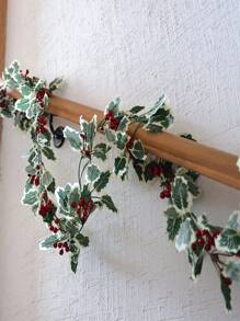 1pc Artificial Plant Vine With Red Berries And Wreath For Thanksgiving Christmas Decoration, Suitable For Indoor/Outdoor Fireplace, Winter Holiday Thanksgiving Christmas Home Decor - Grey - View 7