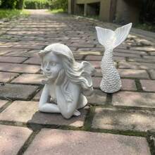 Outdoor Resin Statue Sculpture, Mermaid Garden Yard Lawn Decor - White - View 2