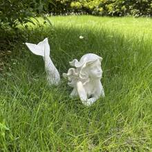 Outdoor Resin Statue Sculpture, Mermaid Garden Yard Lawn Decor - White - View 4