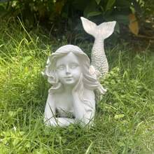 Outdoor Resin Statue Sculpture, Mermaid Garden Yard Lawn Decor - White - View 3