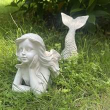 Outdoor Resin Statue Sculpture, Mermaid Garden Yard Lawn Decor - White - View 1