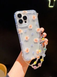 1pc Sweet-colored Flower-shaped Air Bag And Strap Decorated Shock-resistant Phone Case, Compatible With iPhones - Multicolor - View 1