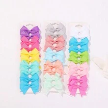 10入組糖果色彩蝴蝶結髮夾,簡單織帶髮簪(供女孩辮子用),嬰兒髮飾品